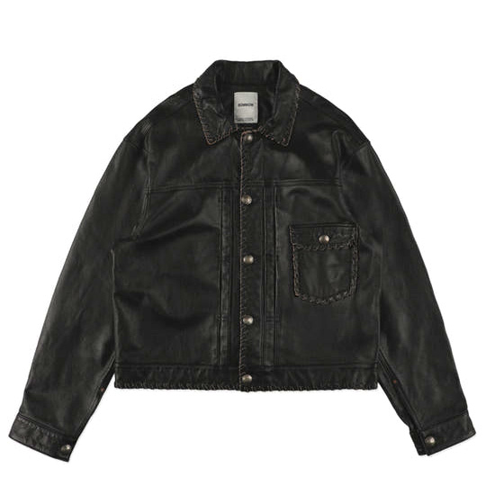 BOWWOW(バウワウ) BWU-LULTJ LACE-UP LEATHER TRUCKER JACKET BLACK
