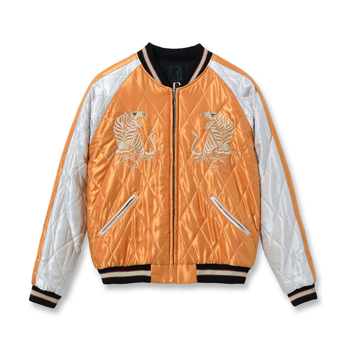 Lot No. TT15791-159 / Early 1950s Style Acetate Quilted Souvenir Jacket “WHITE TIGER” × “LANDSCAPE”