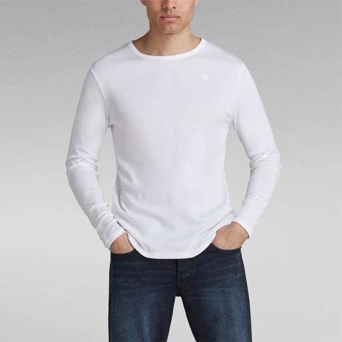Basic Round Neck Long Sleeve T-Shirt: White
