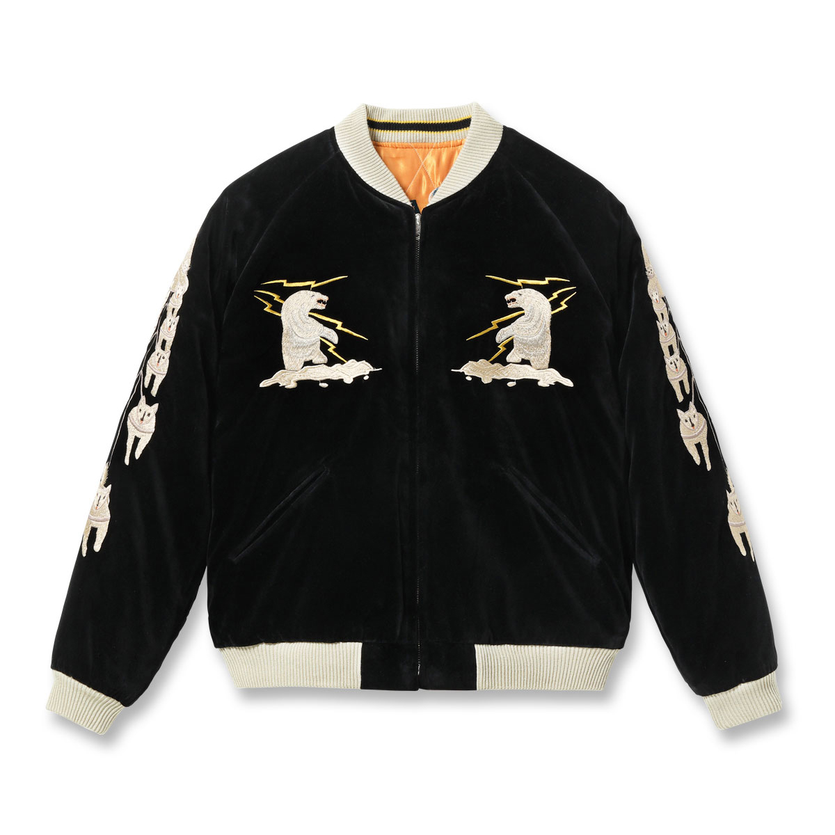 Lot No. TT15792-119 / Late 1950s Style Velveteen Souvenir Jacket “POLAR BEAR” × “ALASKA MAP”