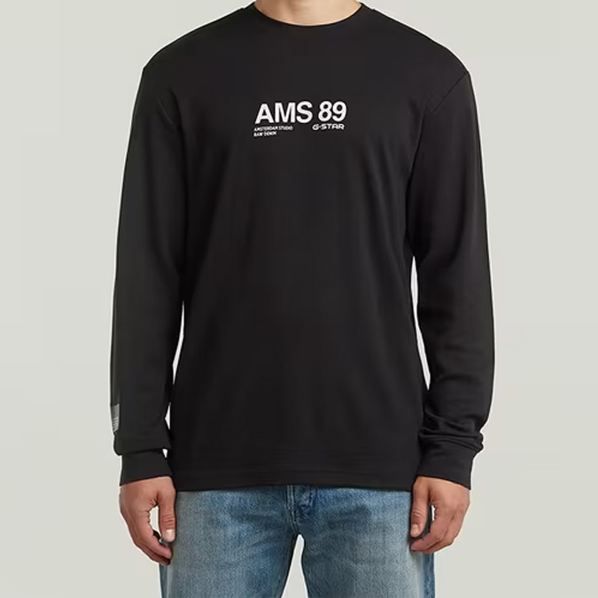 G-STAR RAW(ジースターロウ) D26867-D976-6484 Ams 89 T-Shirt ロングスリーブTシャツ ブラック