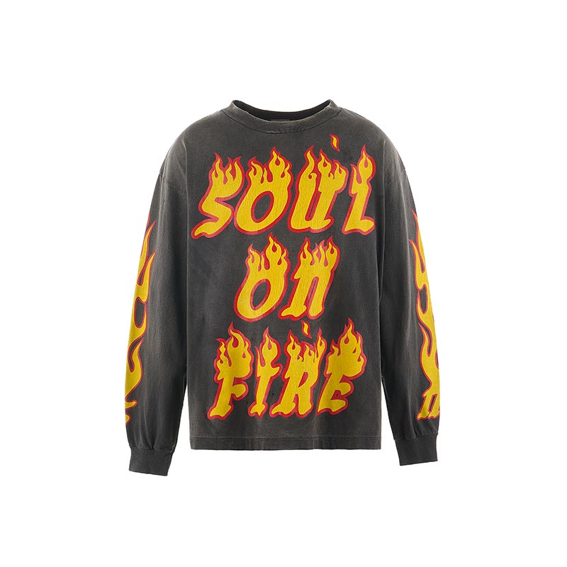 セントマイケル SM-YS1-0000-012 LS TEE / SOUL ON FIRE / BLK メンズ プリント Tシャツ 長袖 ロンT バックプリント