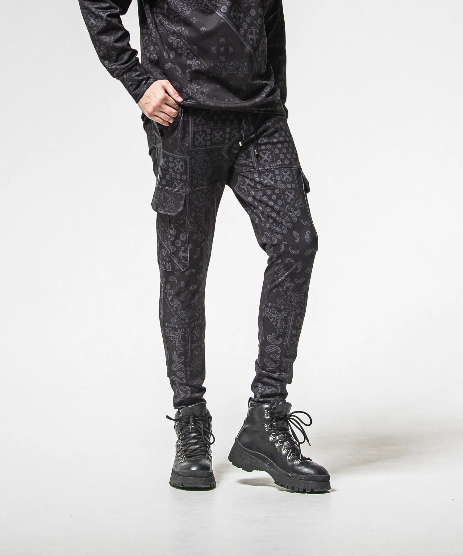 RESOUND CLOTHING(リサウンドクロージング) DARRELL HEAT CARGO PT / RC38-ST-010H / 裏起毛カーゴラインパンツ / ペイズリーブラック