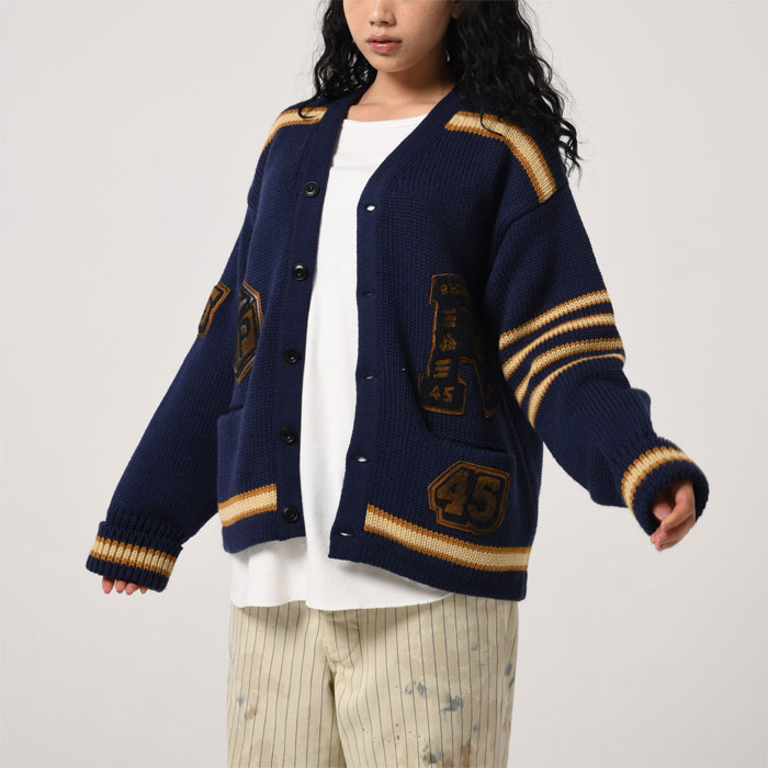 バウワウ BW221-RFJFC RECOGNIZE LETTERED CARDIGAN：BLUE STAIN