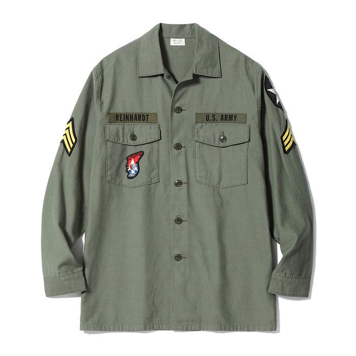 Lot No. BR29586 / SHIRT MAN'S COTTON SATEEN OLIVE GREEN SHADE107 “DEMILITARIZED ZONE”