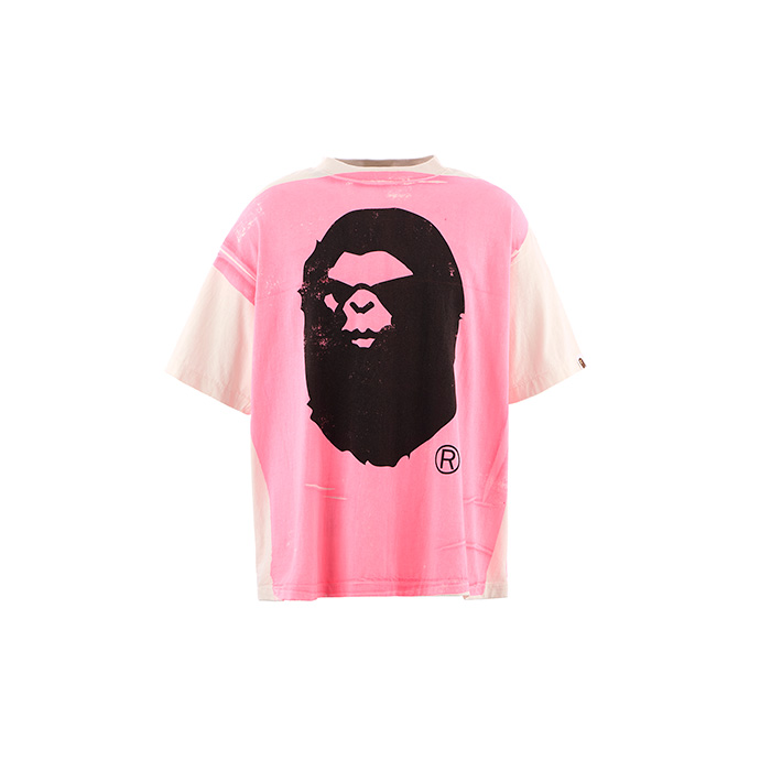 SAINT Mxxxxxx(セントマイケル)×A BATHING APE®(アベイシングエイプ) SM-HR1-0000-C33 / BAPE_SS TEE / HANDPRINT /WHT+PNK