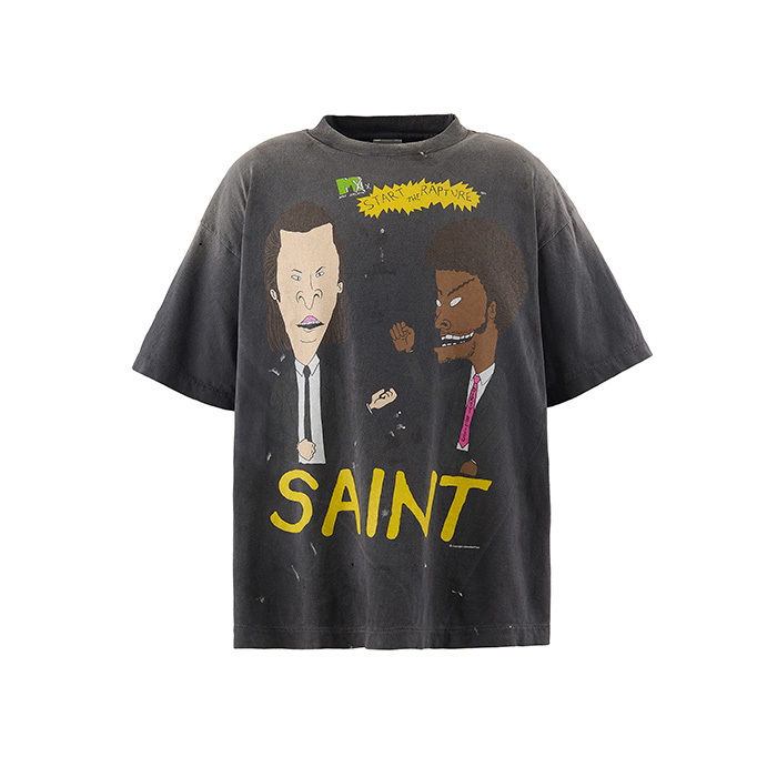 SAINT Mxxxxxx SM-HR8-0000-015 SS TEE /RAPTURE / BLACK メンズ 半袖 プリント Tシャツ バックプリント