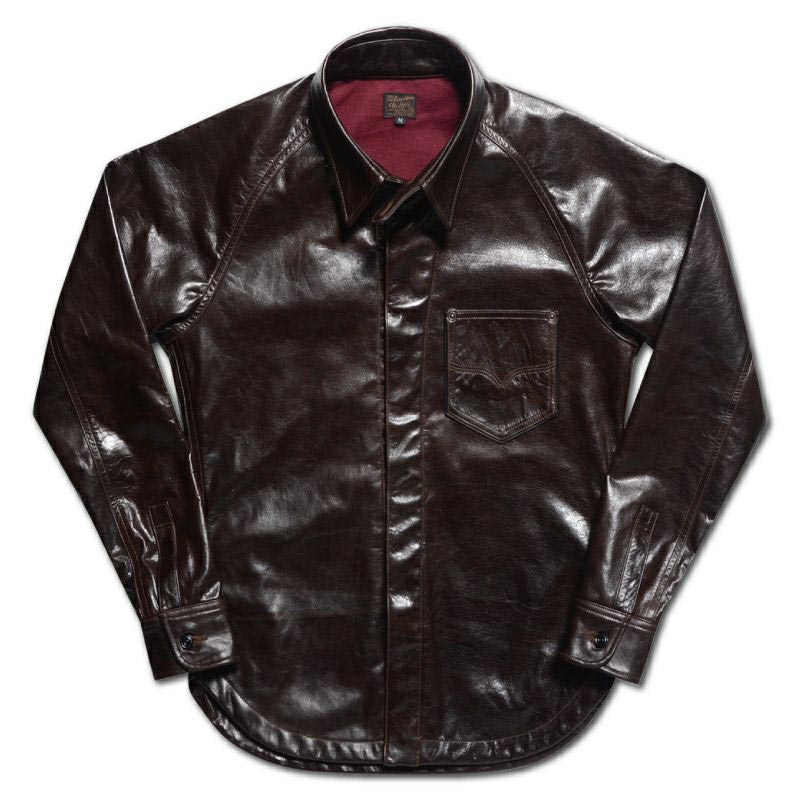 デラックスウエア 7648A 40s LEATHER SHIRT DARK.BROWN メンズ レザー シャツ 馬革