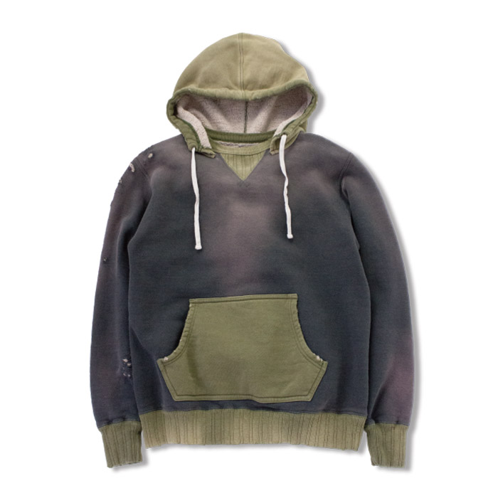 40%OFF フルカウント 3752-BRONZED After Hood Sweat Shirt Mother Cotton'2Tone' 後付けパーカー InkBlack×Olive メンズ