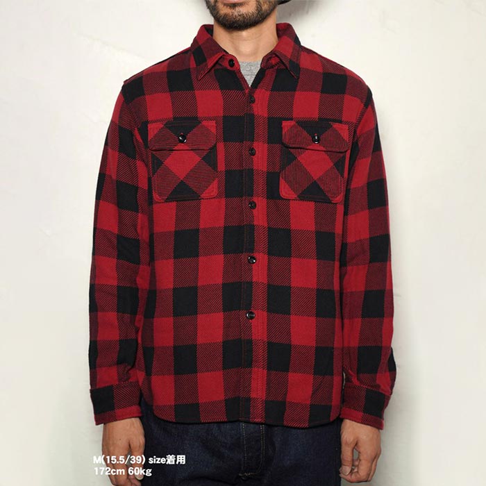 デラックスウエアHV-00 50s BUFFALO CHECK メンズ ネルシャツ レッド